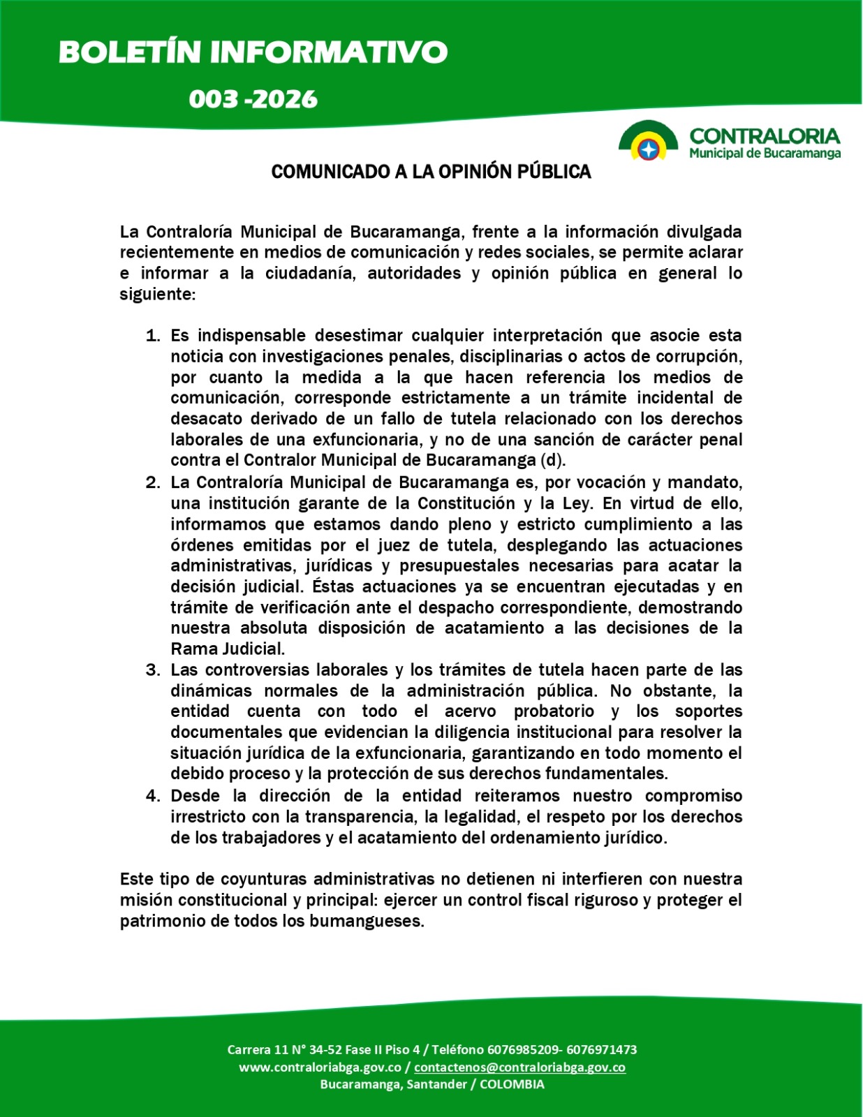 BOLETIN INFORMATIVO 003-2026