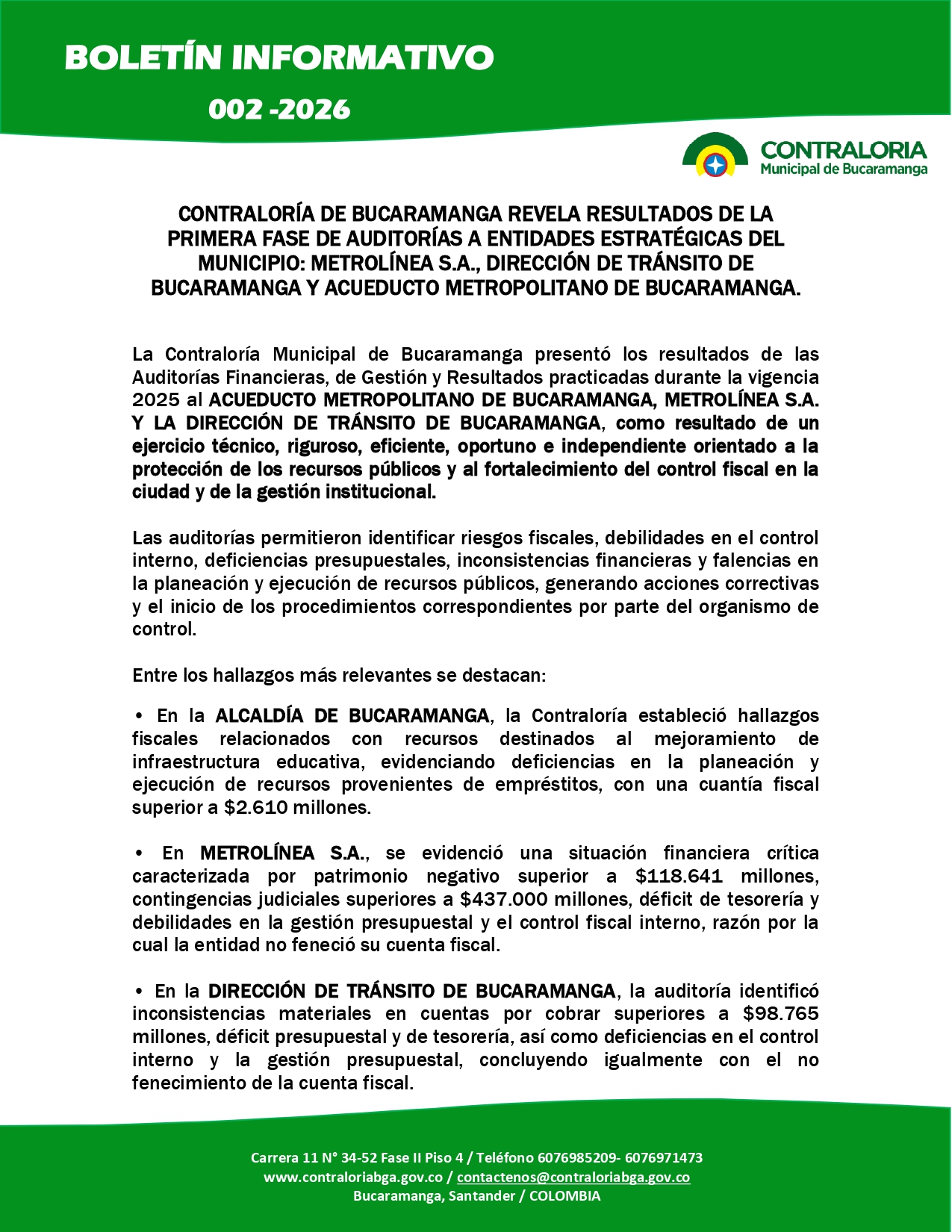 BOLETIN INFORMATIVO 002-2026